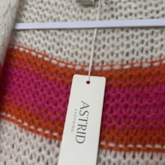 Astrid Cardigan Open Front Crochet Granny Size Small Orange Pink Multi Striped - Picture 2 of 6